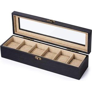 Watch Box 6 Slot Watch Case, Watch Box Organizer for Men Women Wood Display Case